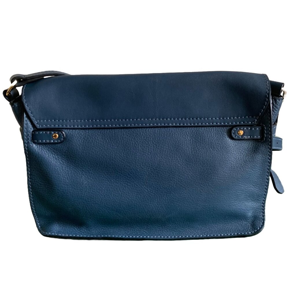 LINEA PELLE Logan Blue Leather Satchel/Messenger Doctor's Crossbody Handbag - Picture 3 of 10